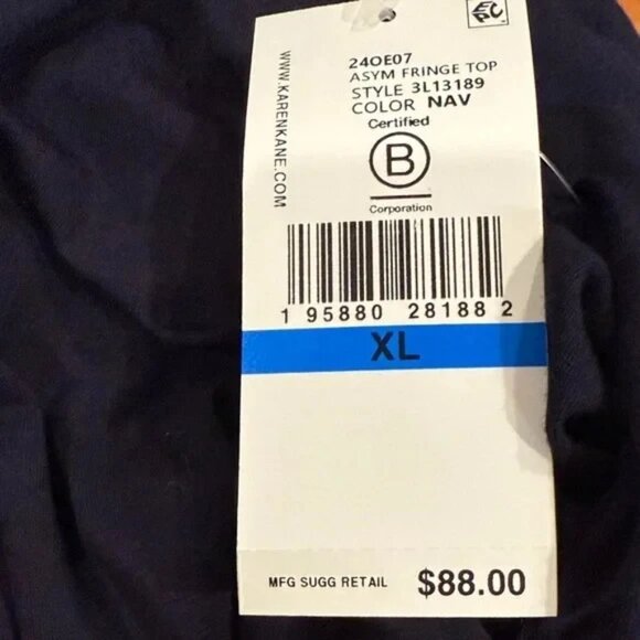 NWT Karen Kane Navy Asymmetrical Fringe Long Sleeve Top Size XL - Picture 3 of 4